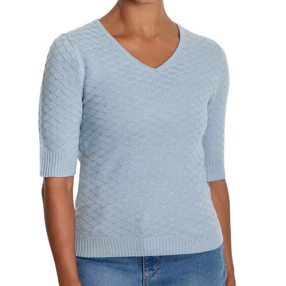 NWT - Ella Moss Women's Blue Elbow Sleeve Sweater Honeycomb Knit– Size XL - Picture 1 of 3